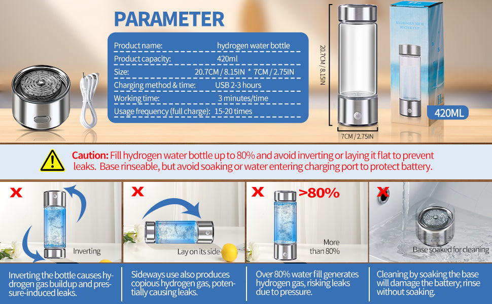 Hydrogen-Rich Water Bottle with Dual Filter | Titanium Electrodes & Glass Design