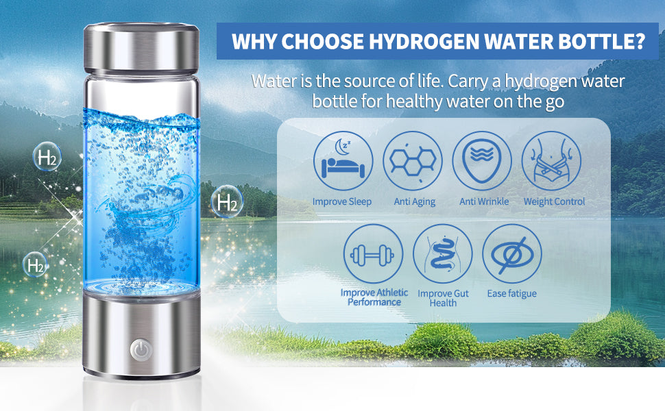 Hydrogen-Rich Water Bottle with Dual Filter | Titanium Electrodes & Glass Design