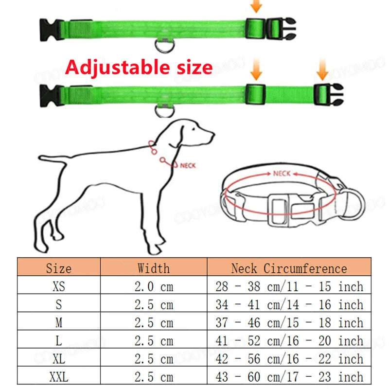 3 Modes LED Luminous Dog Collar – USB Rechargeable, Detachable for Cats & Dogs