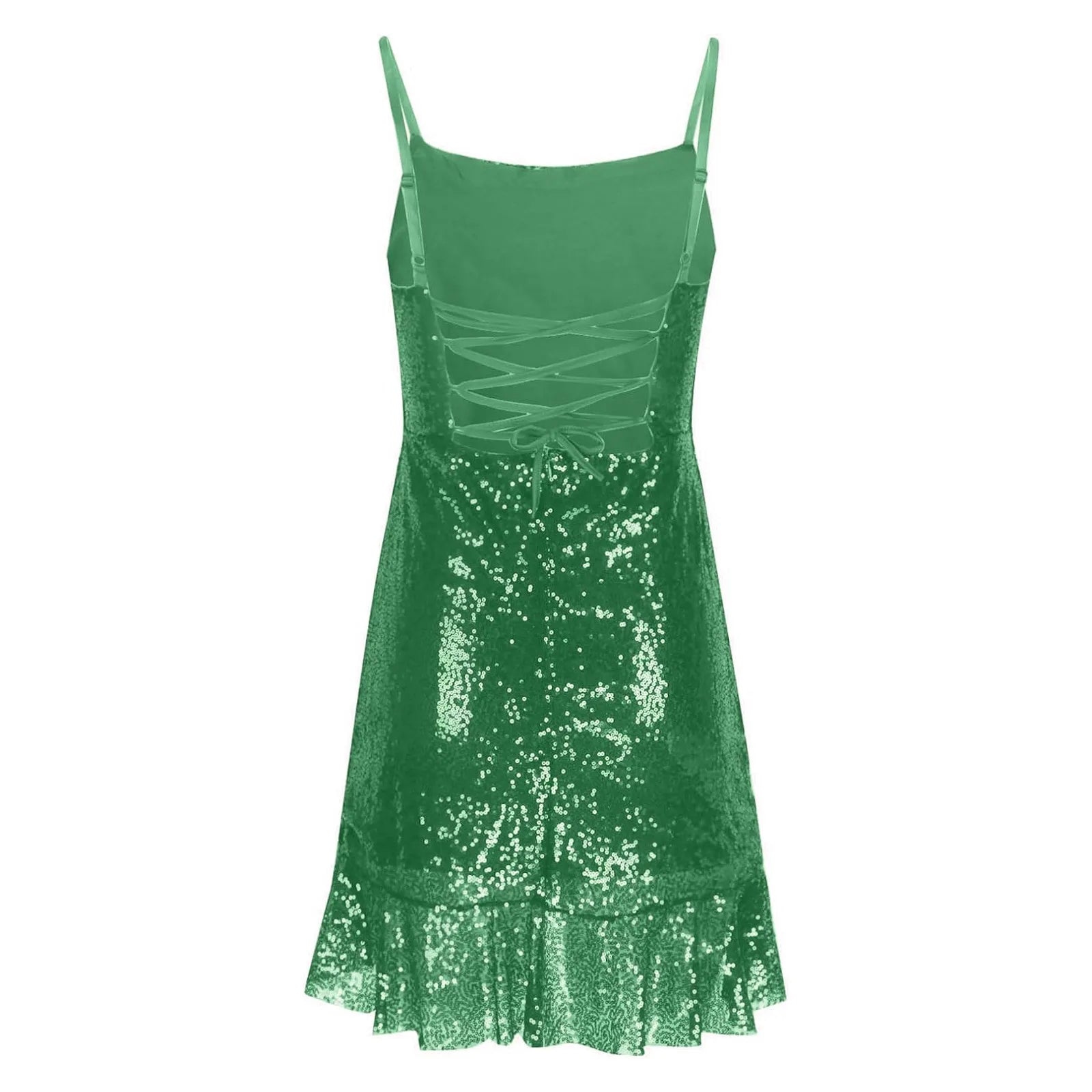 "Glam Sequin Ruffle Party Dress – Sexy Slim Fit with Cross-Tie Back & Irregular Hem"
