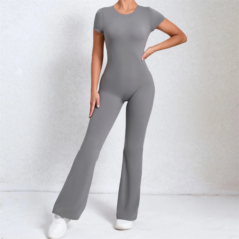 2025 Women's Backless Yoga Set – Padded Short Sleeve Top & High-Waist Leggings