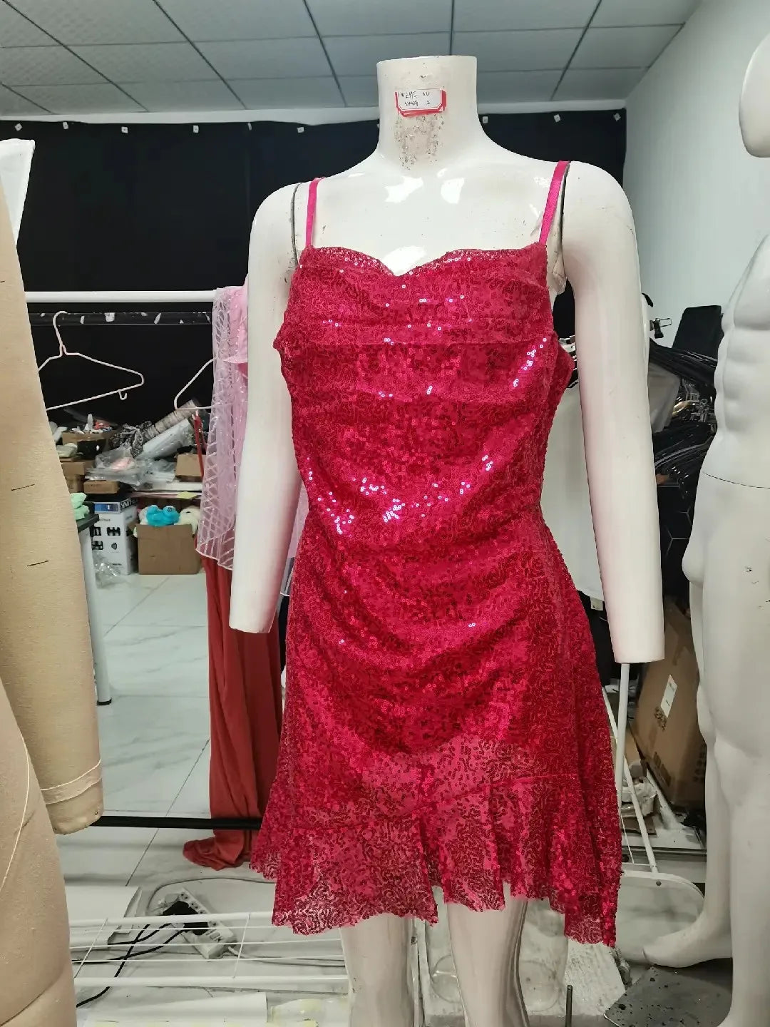 "Glam Sequin Ruffle Party Dress – Sexy Slim Fit with Cross-Tie Back & Irregular Hem"