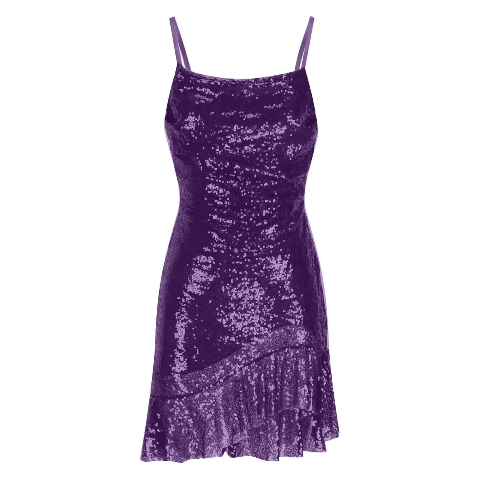 "Glam Sequin Ruffle Party Dress – Sexy Slim Fit with Cross-Tie Back & Irregular Hem"