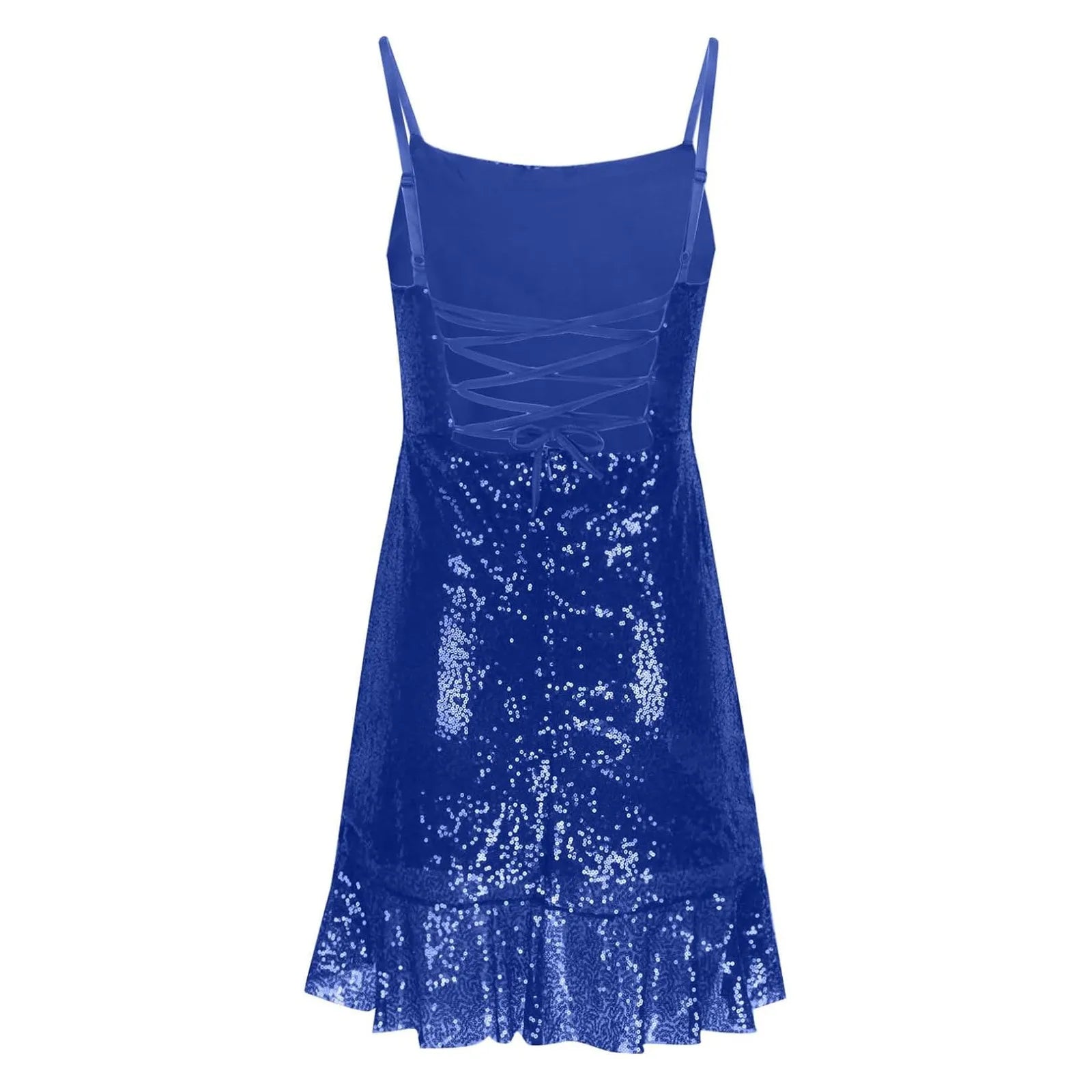 "Glam Sequin Ruffle Party Dress – Sexy Slim Fit with Cross-Tie Back & Irregular Hem"