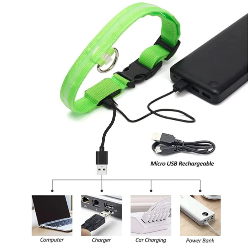 3 Modes LED Luminous Dog Collar – USB Rechargeable, Detachable for Cats & Dogs