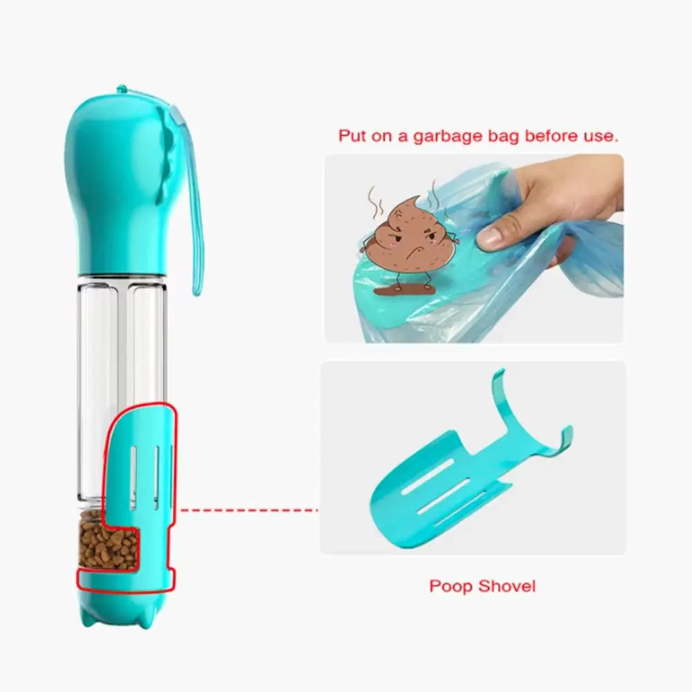 3-in-1 Pet Water & Food Dispenser (300ml/500ml) with Trash Bag Holder & Cleaning Shovel Perfect for walks, travel, and outdoor adventures with your pet.