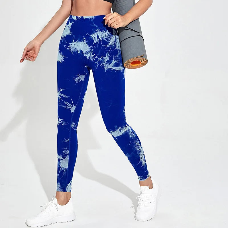 Bold Marbled Tie-Dye Workout Leggings – Seamless, High Waist, Perfect for Gym & Yoga"
