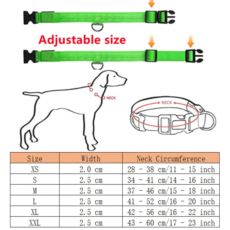 3 Modes LED Luminous Dog Collar – USB Rechargeable, Detachable for Cats & Dogs