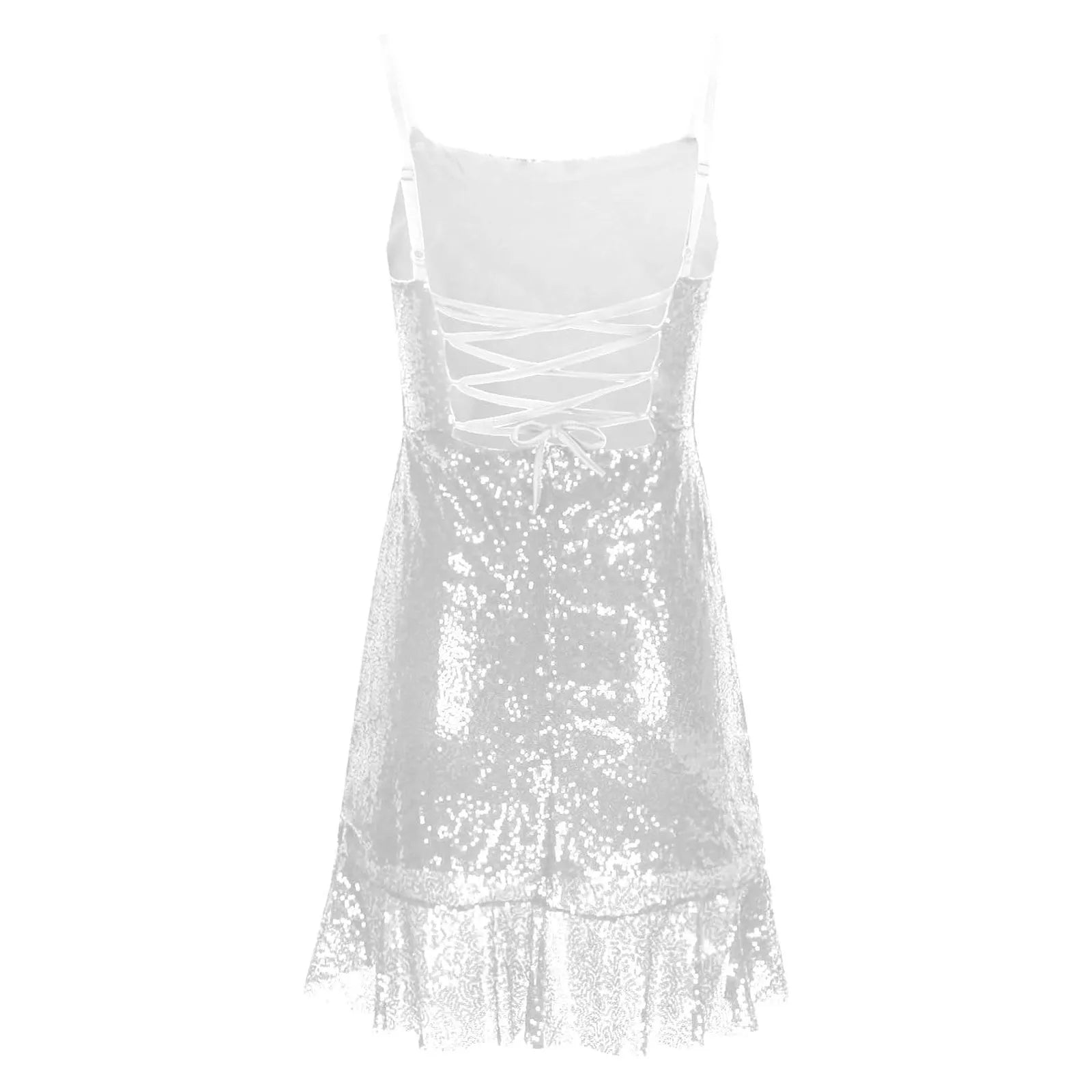 "Glam Sequin Ruffle Party Dress – Sexy Slim Fit with Cross-Tie Back & Irregular Hem"