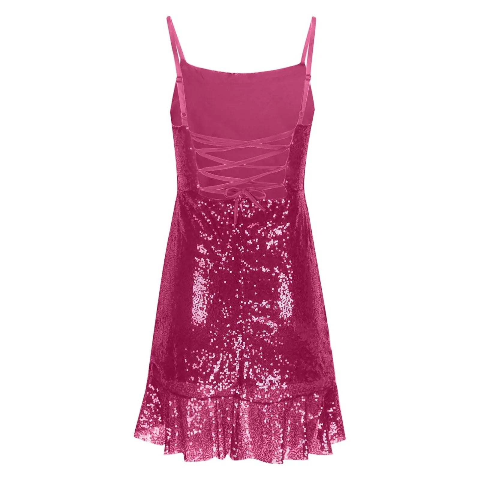 "Glam Sequin Ruffle Party Dress – Sexy Slim Fit with Cross-Tie Back & Irregular Hem"