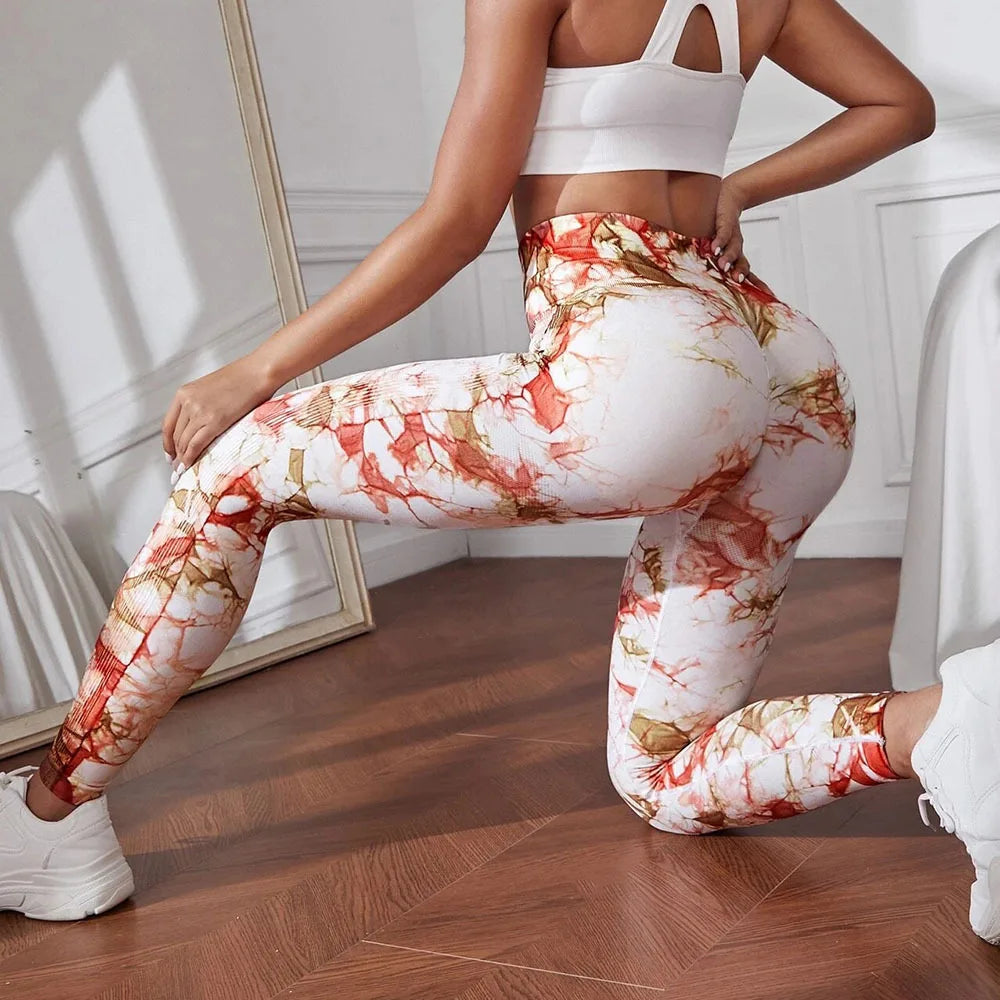 Bold Marbled Tie-Dye Workout Leggings – Seamless, High Waist, Perfect for Gym & Yoga"