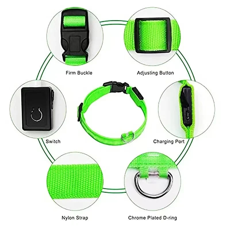 3 Modes LED Luminous Dog Collar – USB Rechargeable, Detachable for Cats & Dogs