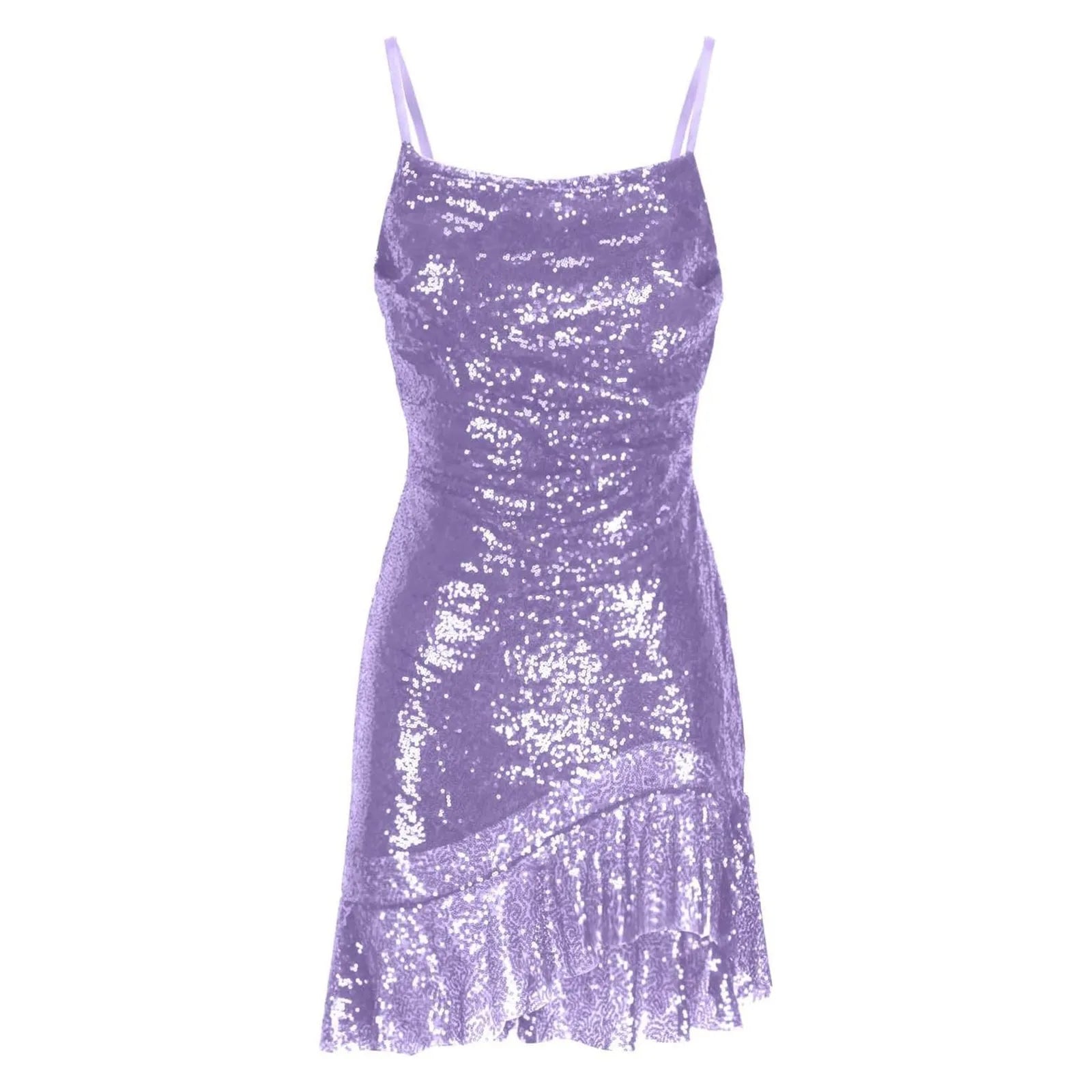 "Glam Sequin Ruffle Party Dress – Sexy Slim Fit with Cross-Tie Back & Irregular Hem"