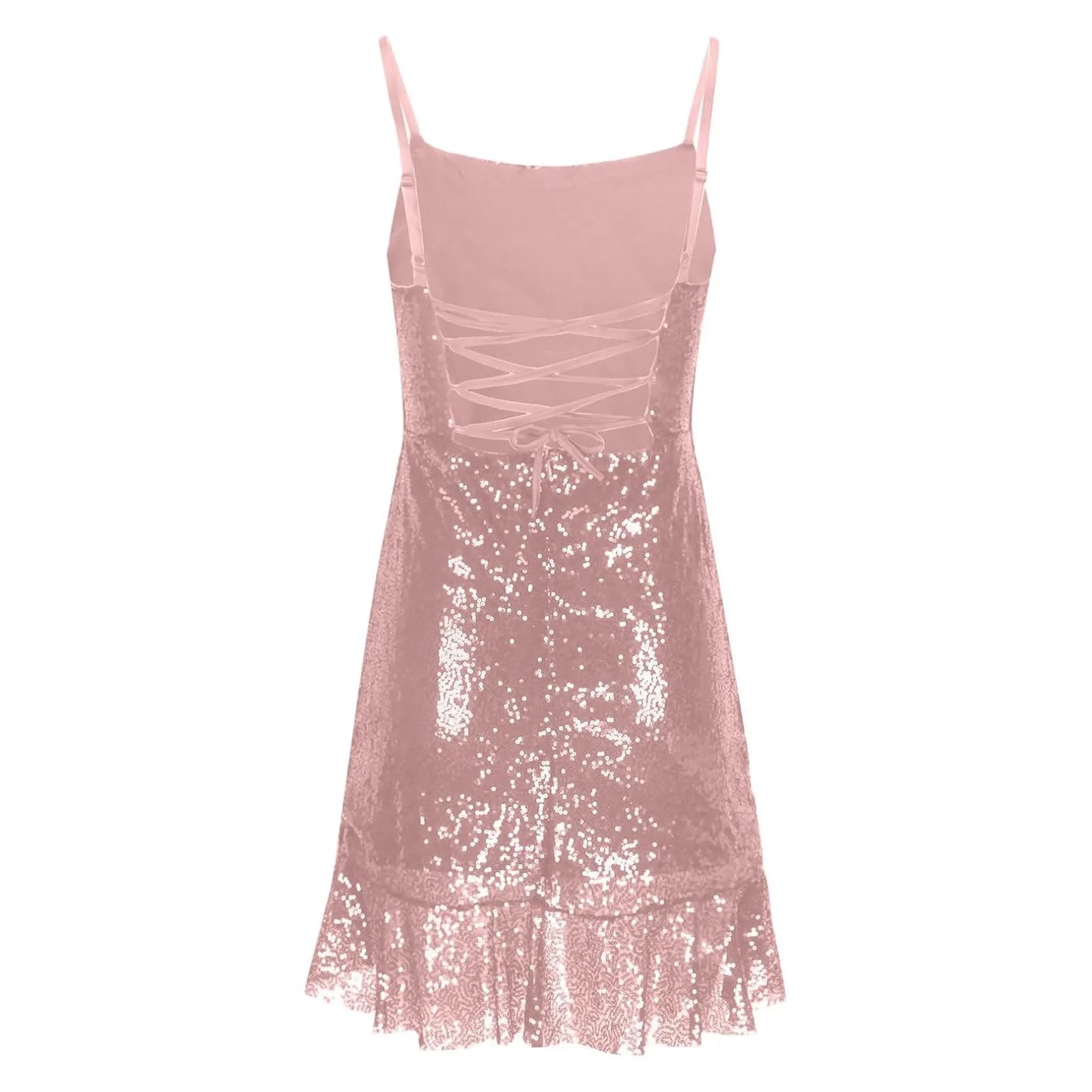 "Glam Sequin Ruffle Party Dress – Sexy Slim Fit with Cross-Tie Back & Irregular Hem"