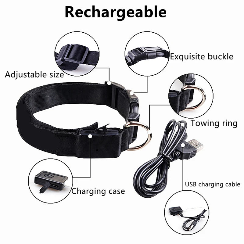 3 Modes LED Luminous Dog Collar – USB Rechargeable, Detachable for Cats & Dogs