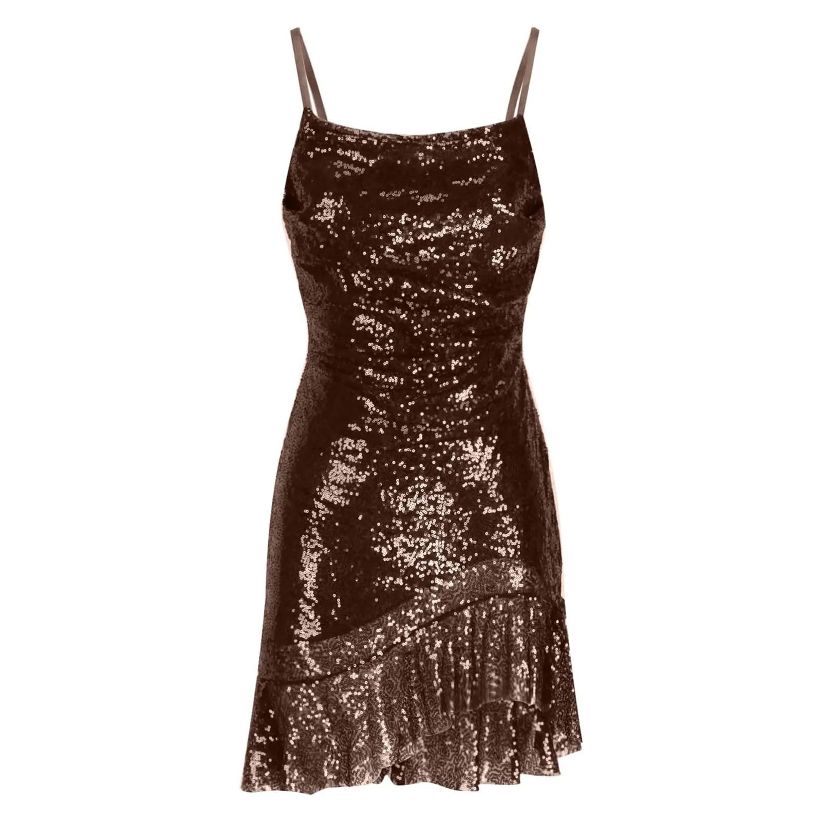 "Glam Sequin Ruffle Party Dress – Sexy Slim Fit with Cross-Tie Back & Irregular Hem"