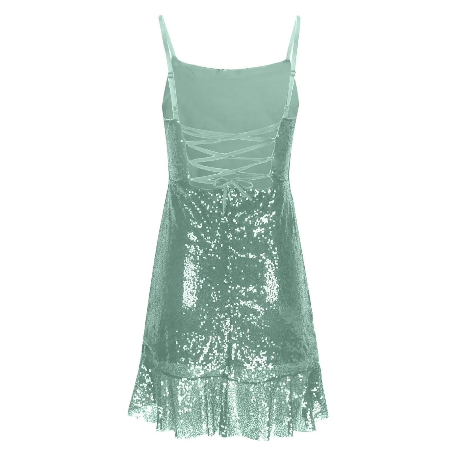 "Glam Sequin Ruffle Party Dress – Sexy Slim Fit with Cross-Tie Back & Irregular Hem"