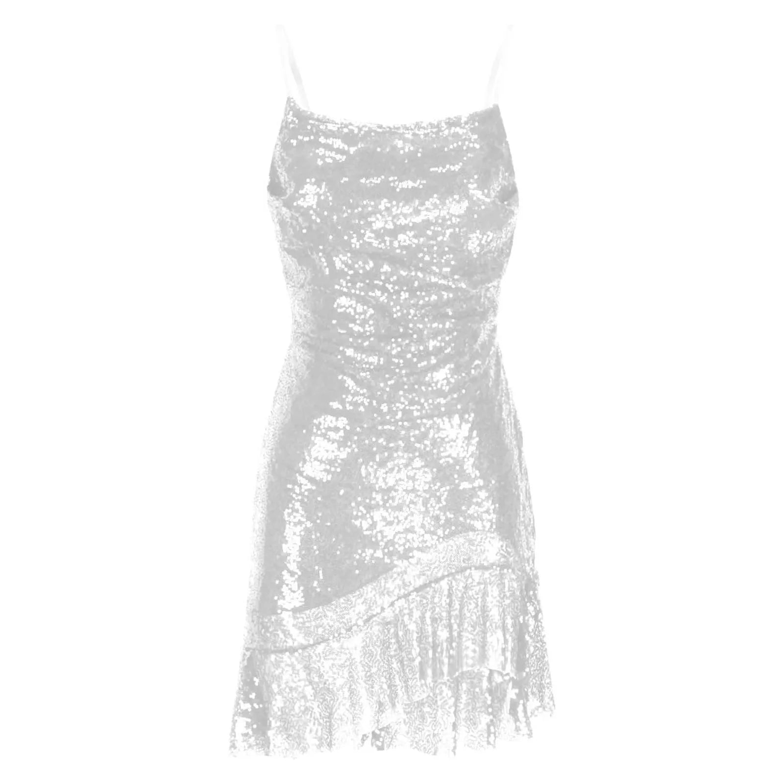 "Glam Sequin Ruffle Party Dress – Sexy Slim Fit with Cross-Tie Back & Irregular Hem"