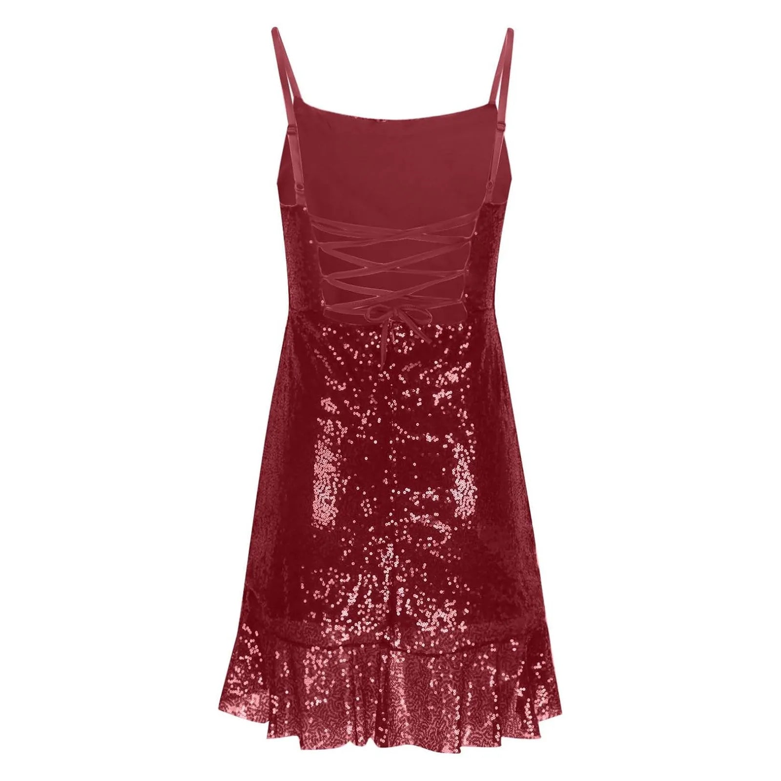 "Glam Sequin Ruffle Party Dress – Sexy Slim Fit with Cross-Tie Back & Irregular Hem"