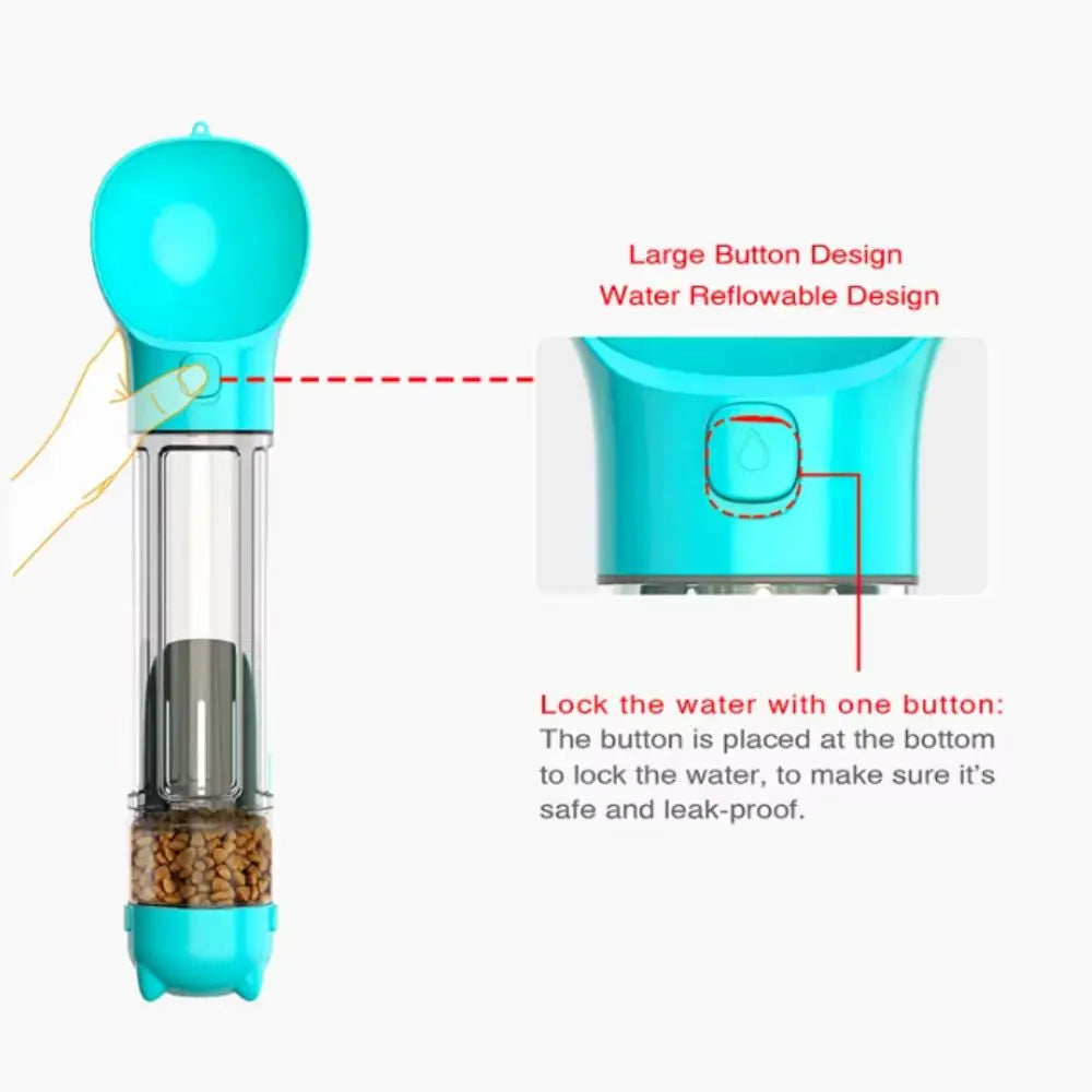 3-in-1 Pet Water & Food Dispenser (300ml/500ml) with Trash Bag Holder & Cleaning Shovel Perfect for walks, travel, and outdoor adventures with your pet.