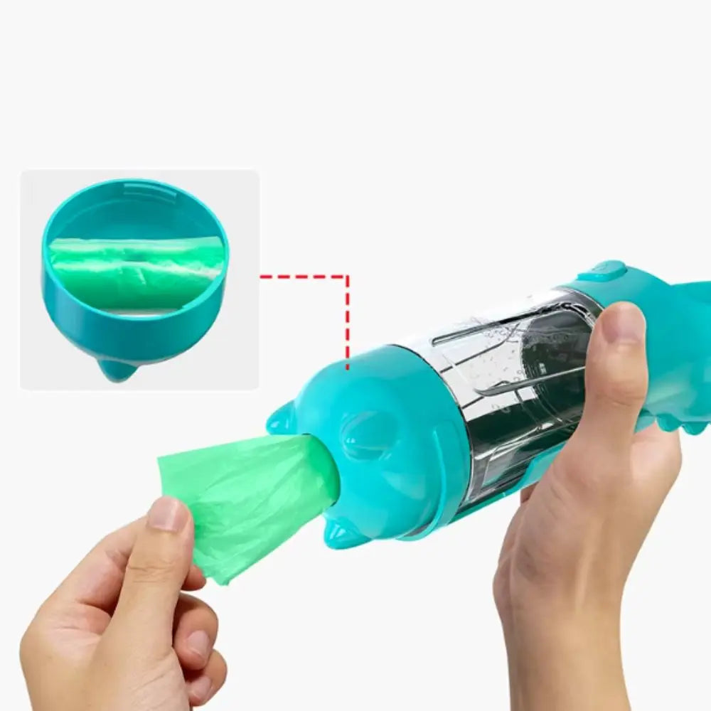 3-in-1 Pet Water & Food Dispenser (300ml/500ml) with Trash Bag Holder & Cleaning Shovel Perfect for walks, travel, and outdoor adventures with your pet.