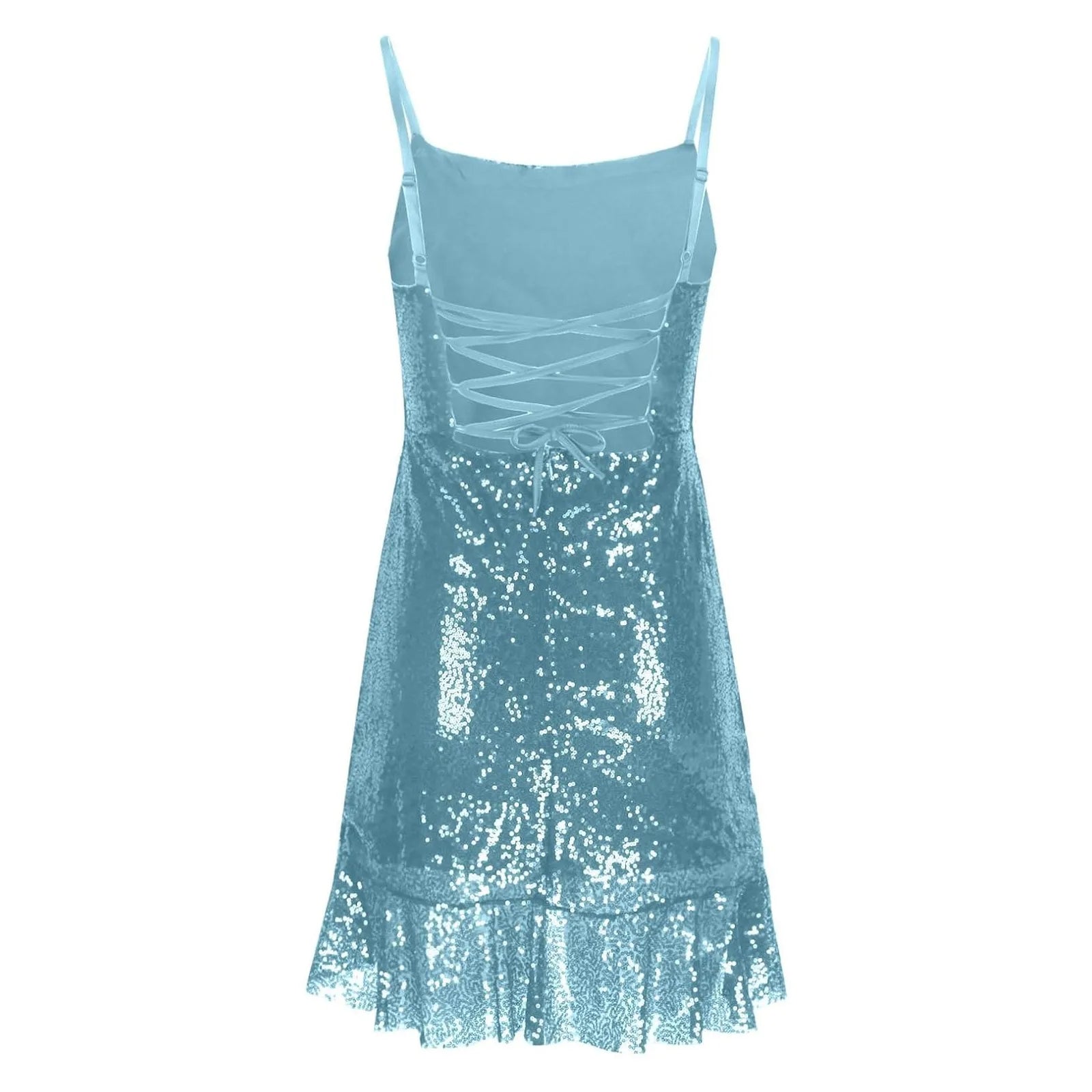 "Glam Sequin Ruffle Party Dress – Sexy Slim Fit with Cross-Tie Back & Irregular Hem"