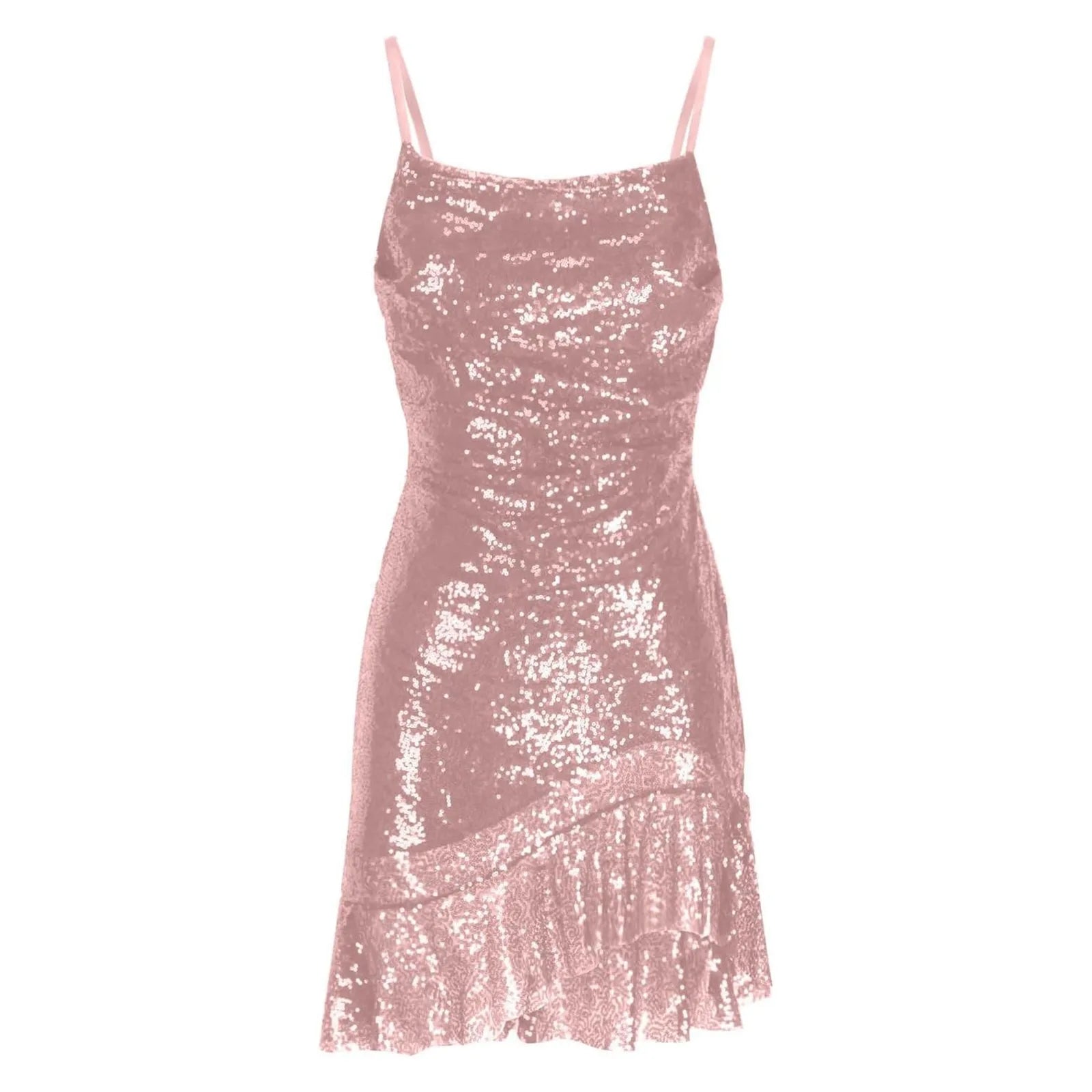 "Glam Sequin Ruffle Party Dress – Sexy Slim Fit with Cross-Tie Back & Irregular Hem"