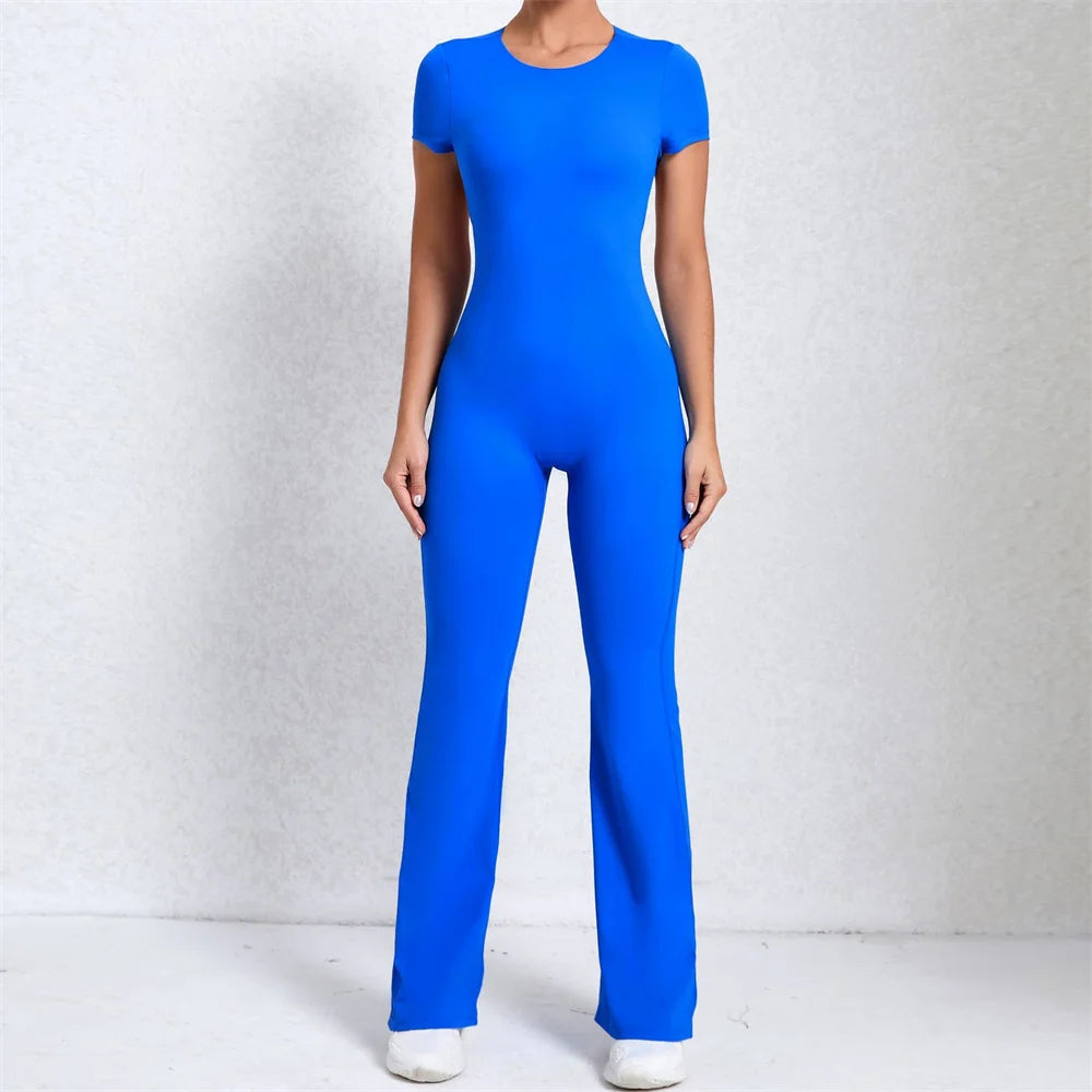 2025 Women's Backless Yoga Set – Padded Short Sleeve Top & High-Waist Leggings