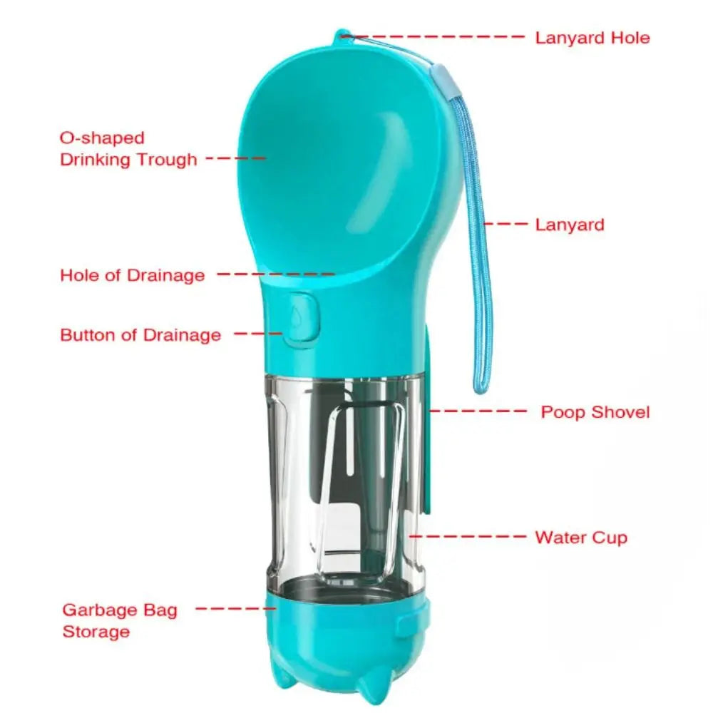 3-in-1 Pet Water & Food Dispenser (300ml/500ml) with Trash Bag Holder & Cleaning Shovel Perfect for walks, travel, and outdoor adventures with your pet.